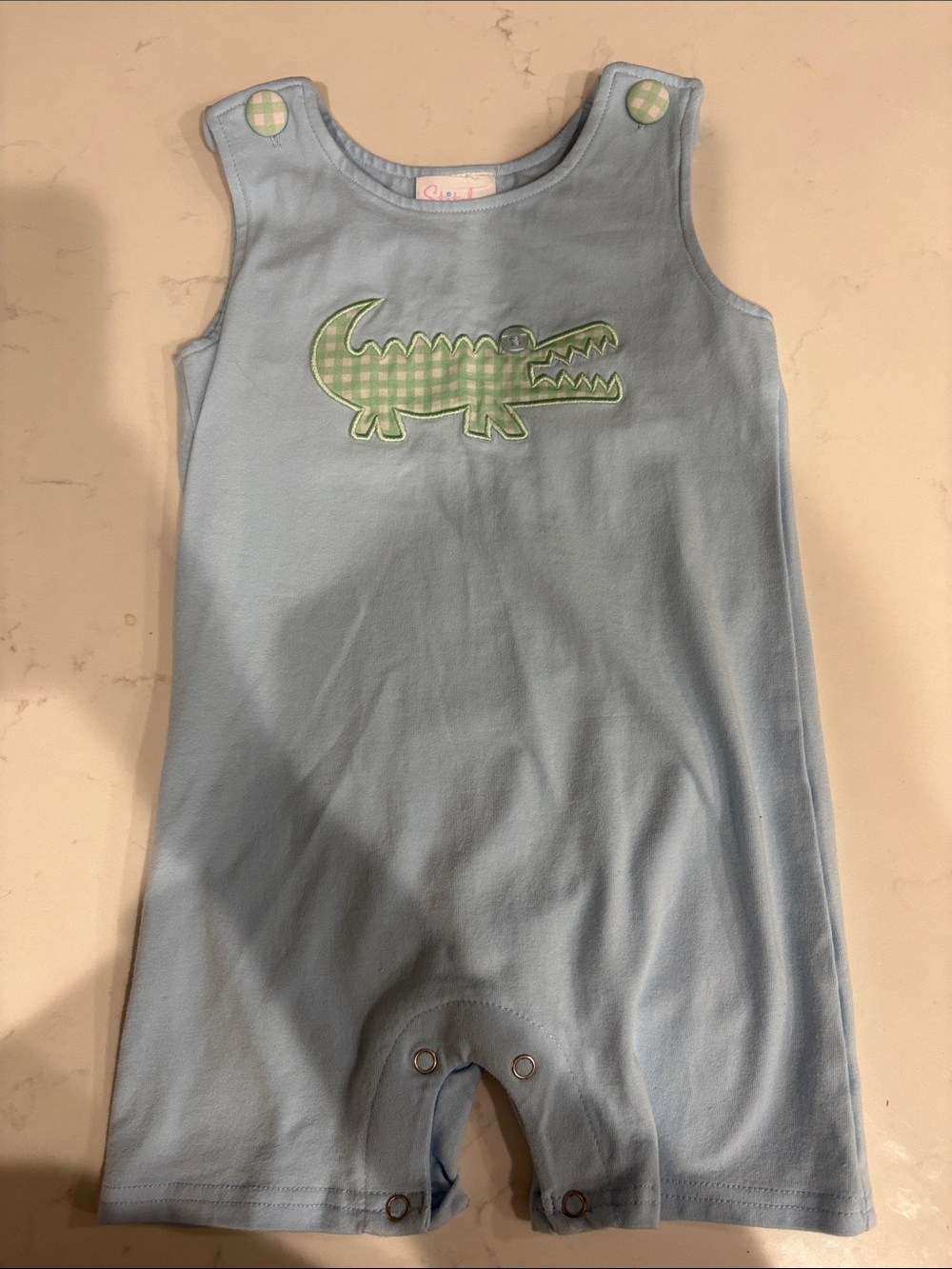 Light Blue Gingham Crocodile Romper for Kids